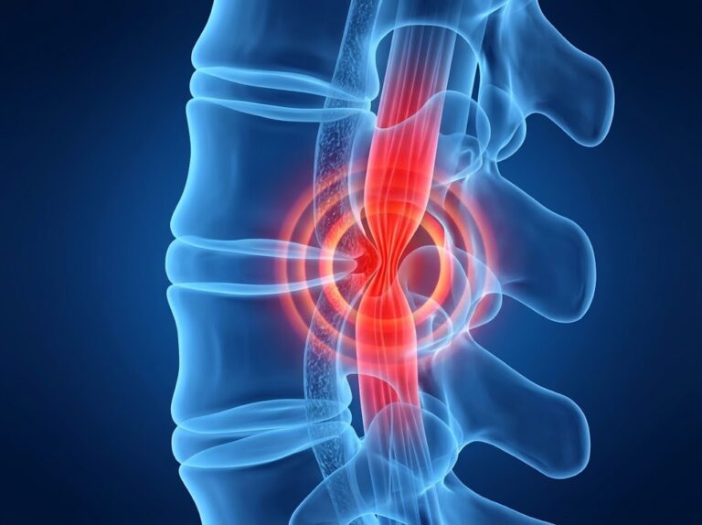 an anatomical image showing lumbar central canal stenosis