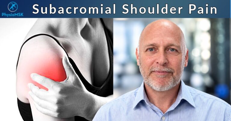 Illustration showing subacromial shoulder pain (shoulder impingement), with specialist MSK physiotherapist Stephen Bunting